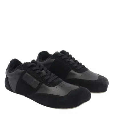Mm6 Maison Margiela Black Leather And Suede Anatomic Sneakers