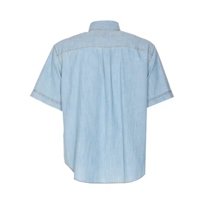 Fendi Collared Shirt With Pocket And Short Sleeves In Blue