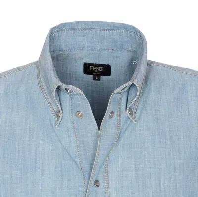 Fendi Collared Shirt With Pocket And Short Sleeves In Blue