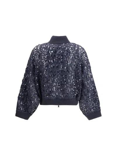 Brunello Cucinelli Women Sequined Cardigan In Blue