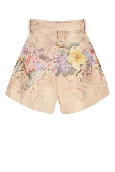 Zimmermann Women Printed Silk Blend Illuminate Shorts In Nude