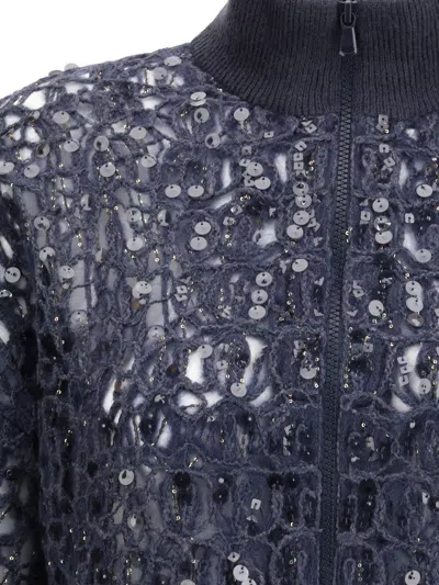 Brunello Cucinelli Women Sequined Cardigan In Blue