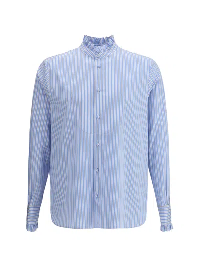 Valentino Garavani Cotton Striped Shirt With Button-down Collar In Blue