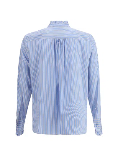 Valentino Garavani Cotton Striped Shirt With Button-down Collar In Blue
