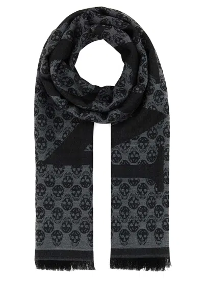 Alexander Mcqueen Wool Foulard With Embroidered Skull Pattern In Black