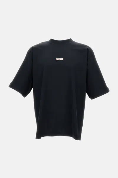 Marni Contemporary Black Cotton T-shirt With High Neckline In Black