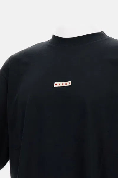 Marni Contemporary Black Cotton T-shirt With High Neckline In Black