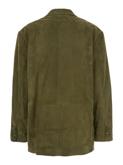 Marni Green Single-breasted Jacket With Notched Revers And Logo Patch On The Rear In Suede Woman In Green