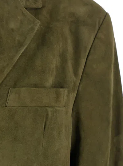 Marni Green Single-breasted Jacket With Notched Revers And Logo Patch On The Rear In Suede Woman In Green
