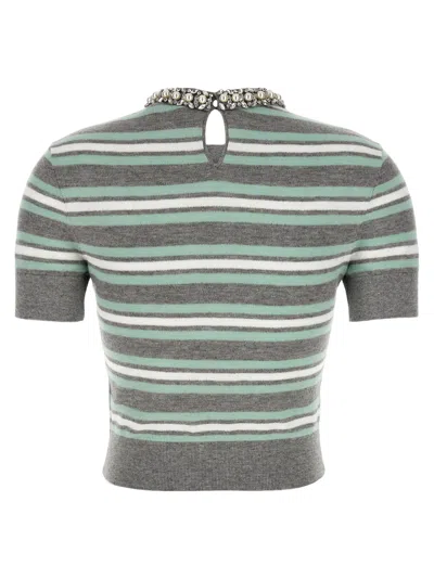 Self-portrait Striped Cropped T-shirt In Green