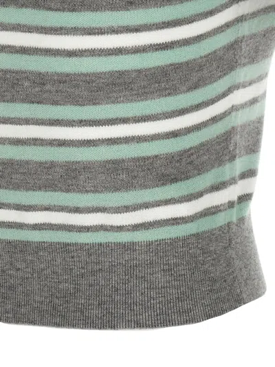 Self-portrait Striped Cropped T-shirt In Green