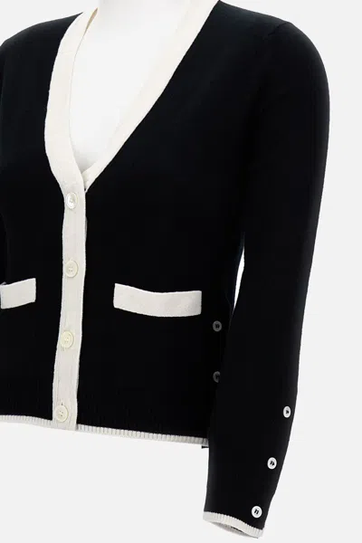 Thom Browne Side Buttoned Knit Cardigan In Black