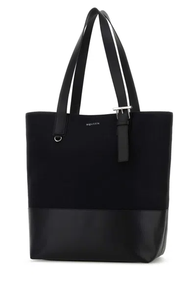 Alexander Mcqueen Mcqueen T-bar Canvas Shopper In Black