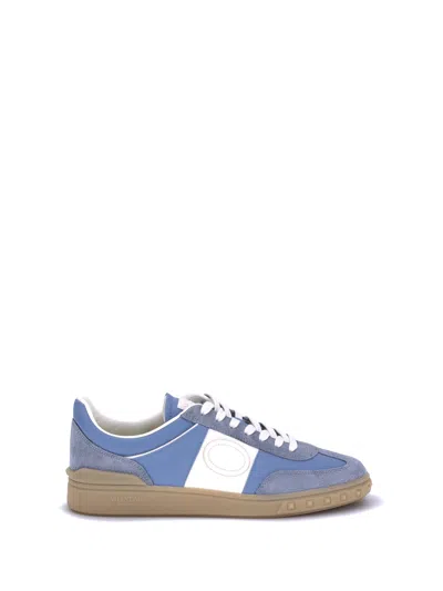 Valentino Upvillage Suede-trimmed Leather Sneakers In Blue