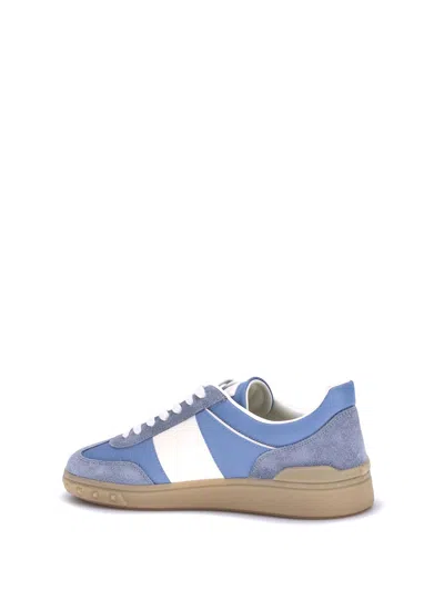 Valentino Upvillage Suede-trimmed Leather Sneakers In Blue