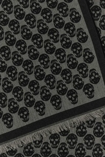 Alexander Mcqueen Wool Blend Embroidered Scarf With Skull Pattern