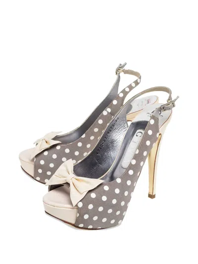 Pre-owned Gina  130m Polka-dot Sandals In Gray