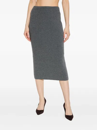 Tom Ford Ribbed Cashmere Midi Pencil Skirt In Gray