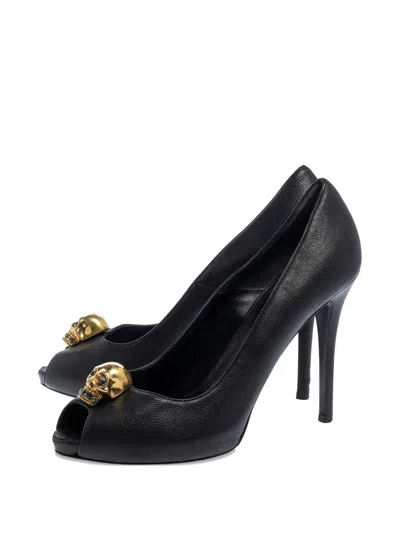 Pre-owned Alexander Mcqueen 110mm Skull-embellished Peep-toe Pumps
