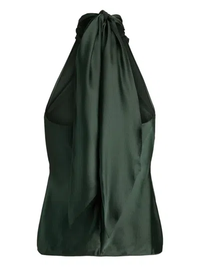 Ralph Lauren Chilton High-neck Tie-neck Top In Green