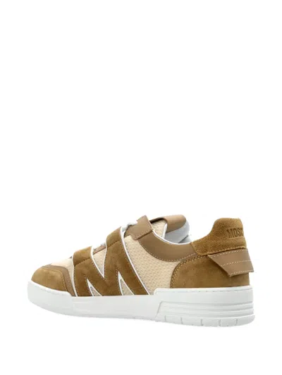 Moschino Suede And Mesh Low-top Sneakers In Neutral