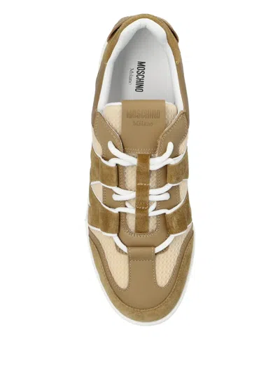 Moschino Suede And Mesh Low-top Sneakers In Neutral