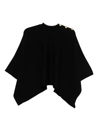 Karl Lagerfeld Ribbed Button-fastening Poncho In Black