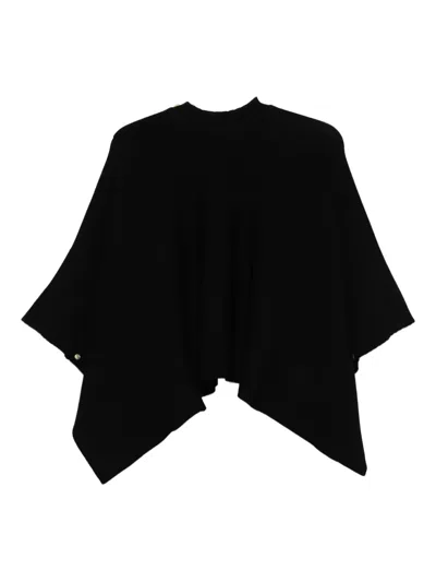 Karl Lagerfeld Ribbed Button-fastening Poncho In Black