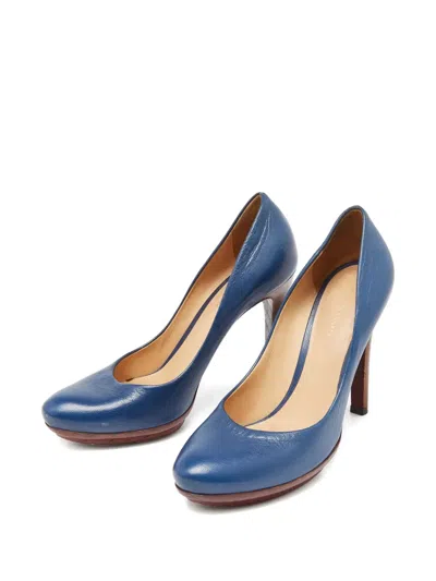 Pre-owned Bottega Veneta 2023 110mm Leather Platform Heeled Pumps In Blue