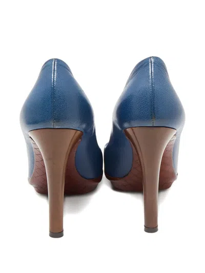 Pre-owned Bottega Veneta 2023 110mm Leather Platform Heeled Pumps In Blue