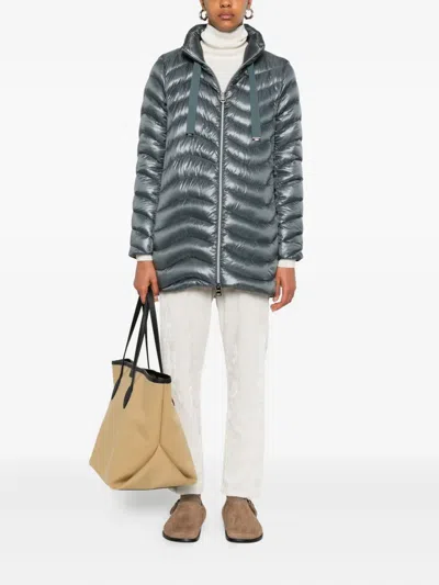 Herno Funnel-neck Quilted Coat In Green