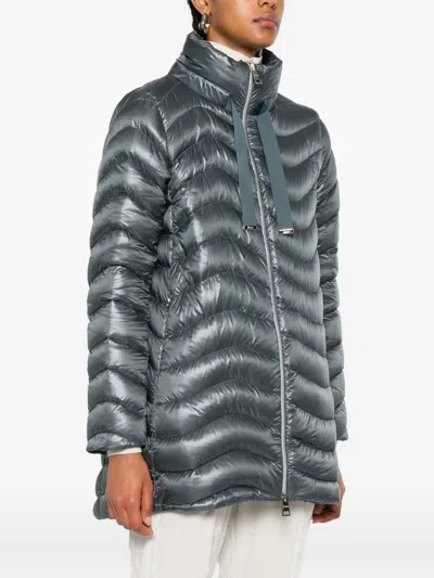Herno Funnel-neck Quilted Coat In Green