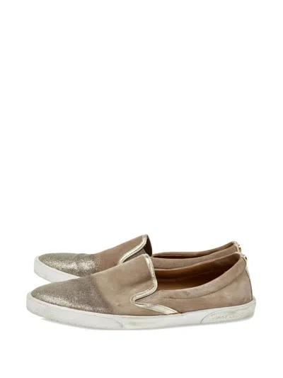 Pre-owned Jimmy Choo Suede Glitter Slip-on Sneakers