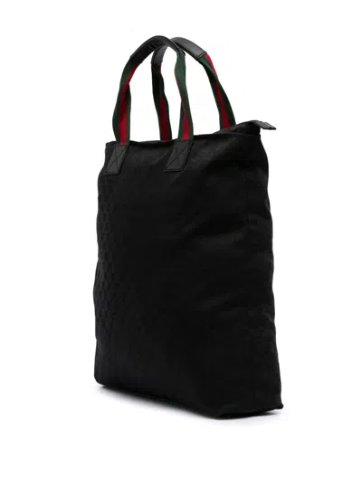Pre-owned Gucci 2016-2024 Gg Canvas Web Tote Bag In Black