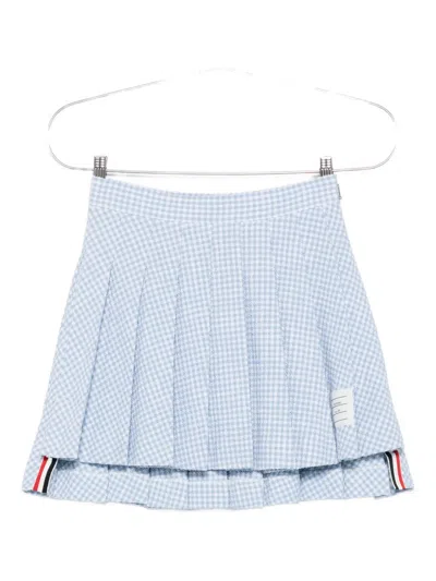 Thom Browne Pleated Checked Mini Skirt In Blue