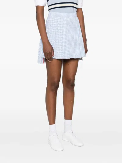 Thom Browne Pleated Checked Mini Skirt In Blue