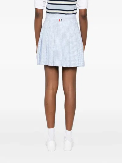 Thom Browne Pleated Checked Mini Skirt In Blue
