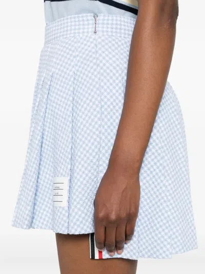 Thom Browne Pleated Checked Mini Skirt In Blue