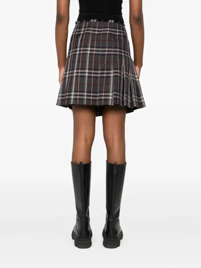 Burberry Leather-trimmed Pleated Checked Wool Mini Skirt In Black