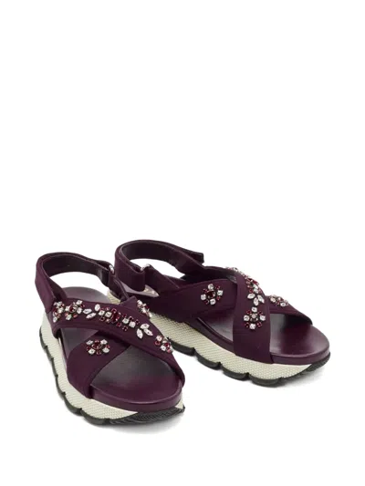 Pre-owned Prada Cross-strap Crystal-embellished Sandals