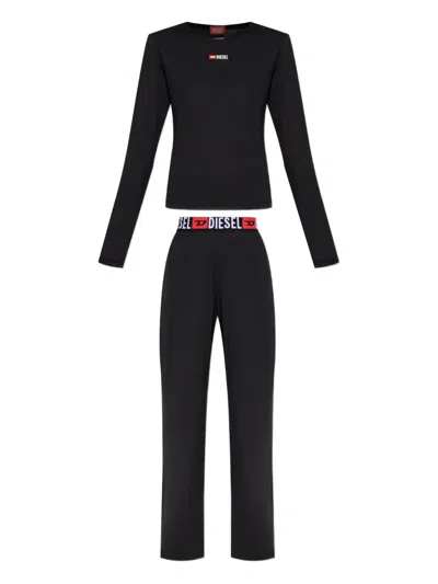 Diesel Gilda-d-core Logo-waistband Pajama Set In Black