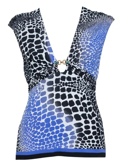 Pre-owned Roberto Cavalli Vintage  Animal-print Plunging-neckline Top