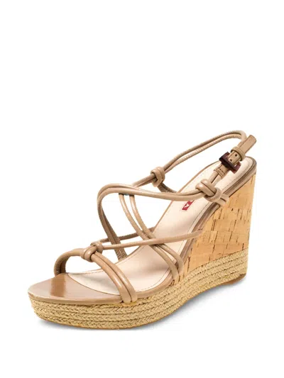 Pre-owned Prada 100mm Knotted-strap Wedge Sandals In Neutral