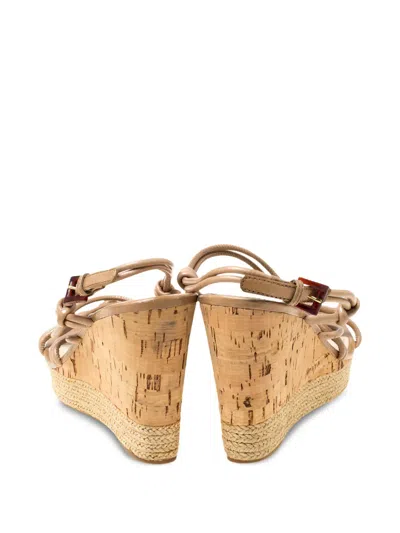 Pre-owned Prada 100mm Knotted-strap Wedge Sandals In Neutral