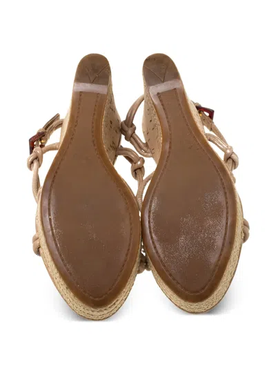 Pre-owned Prada 100mm Knotted-strap Wedge Sandals In Neutral