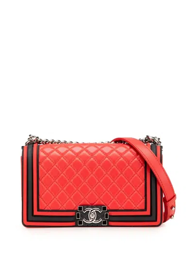 Pre-owned Chanel 2016-2017 Old Medium Bicolor Quilted Lambskin And Rubber Boy Flap Crossbody Bag