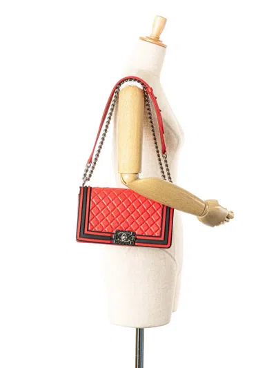 Pre-owned Chanel 2016-2017 Old Medium Bicolor Quilted Lambskin And Rubber Boy Flap Crossbody Bag