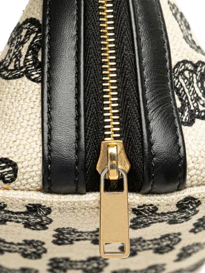 Pre-owned Celine 2021 Triomphe Emroidered Canvas Clutch On Chain Crossbody Bag In Brown