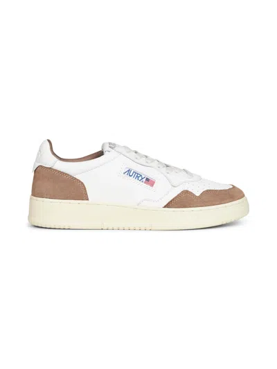 Autry Goatskin And Suede Medalist Low Sneakers In Neutral