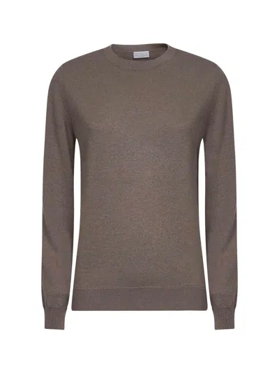 Brunello Cucinelli Dove Grey Cashmere Sweater With Monili
